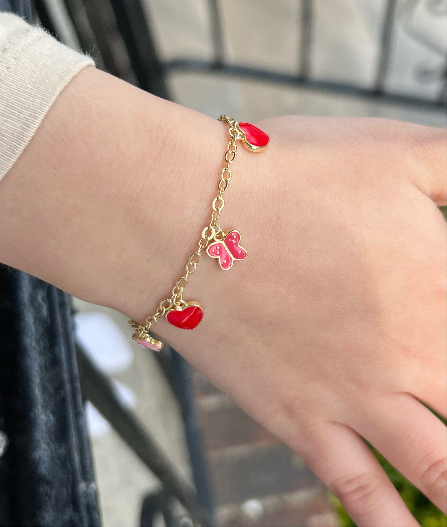 Butterfly, flower & Heart Charm Bracelet