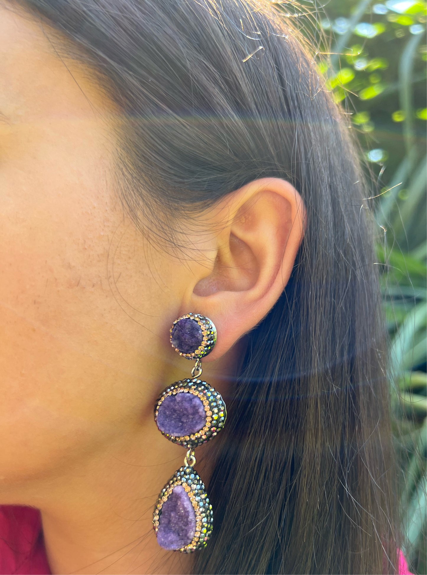 3 Drop Drusy Hanging Earrings