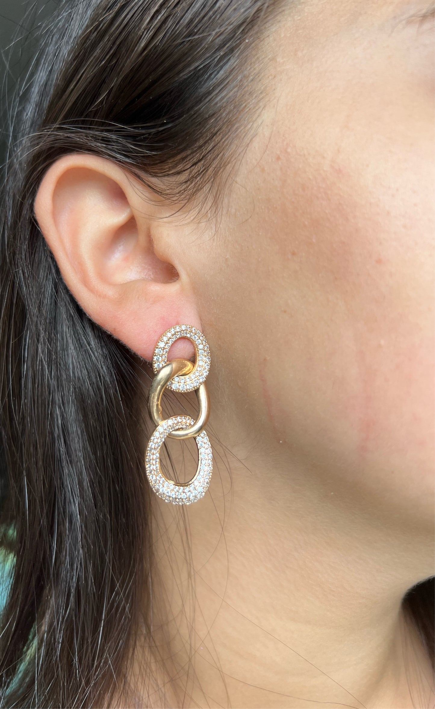 Chain Earrings with CZ Center