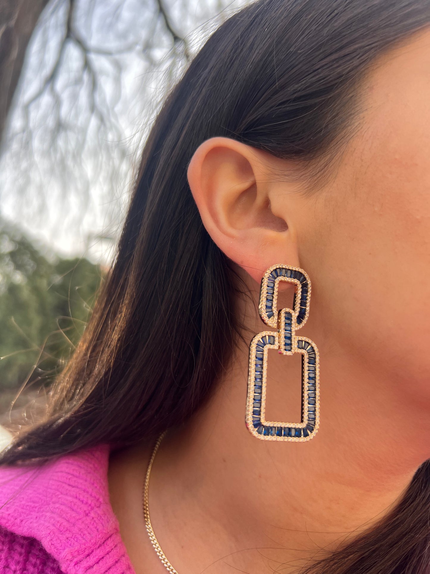 Blue Squared Hanging Earrings