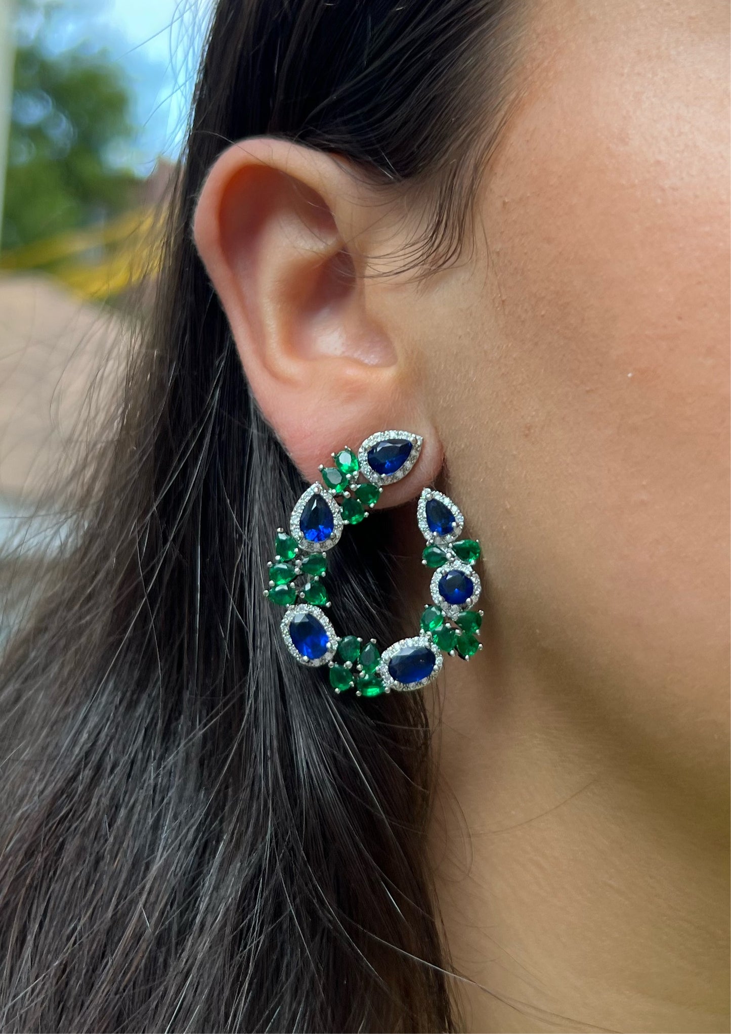 Emerald Green X Blue Sapphire Earrings