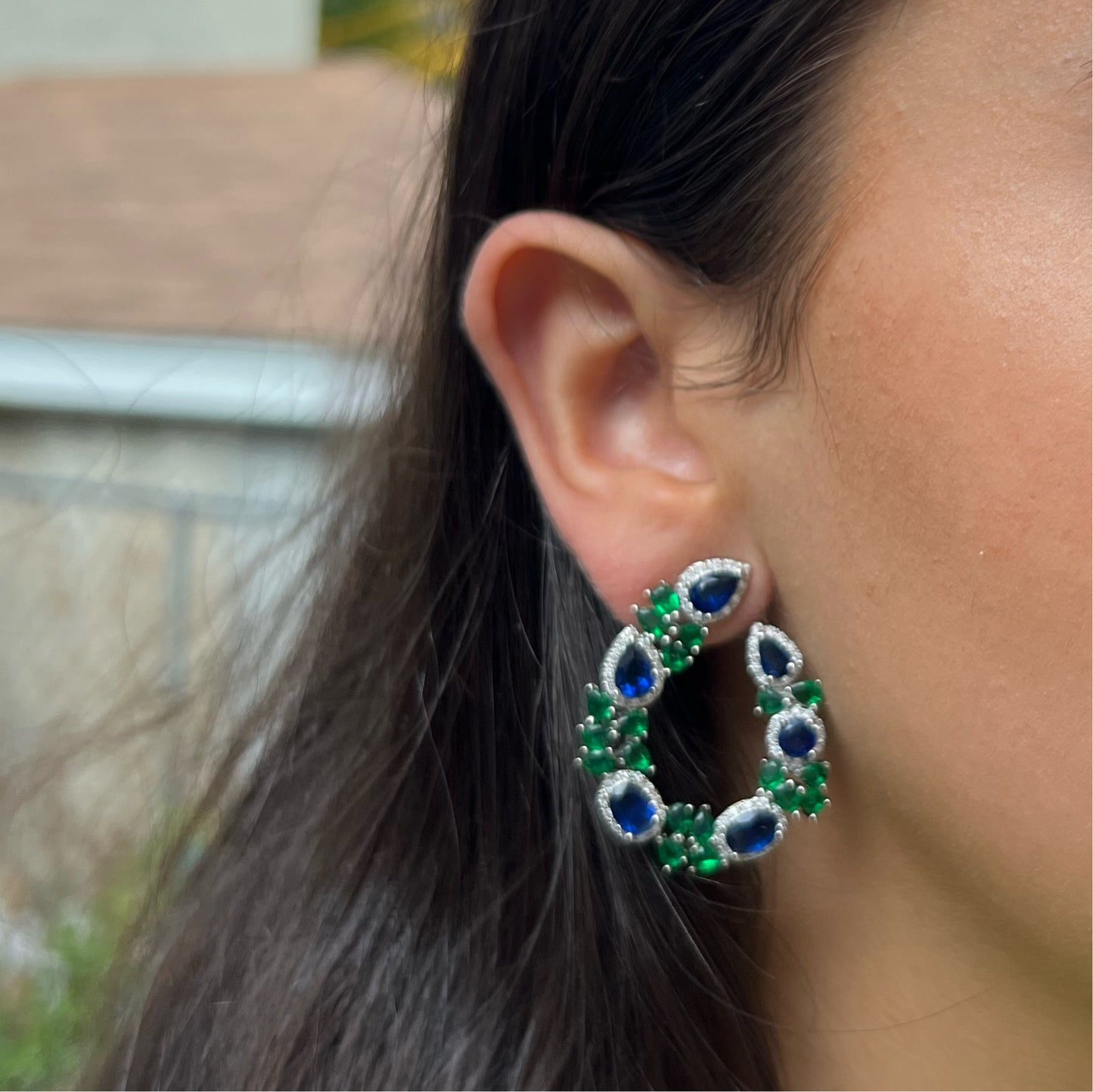 Emerald Green X Blue Sapphire Earrings