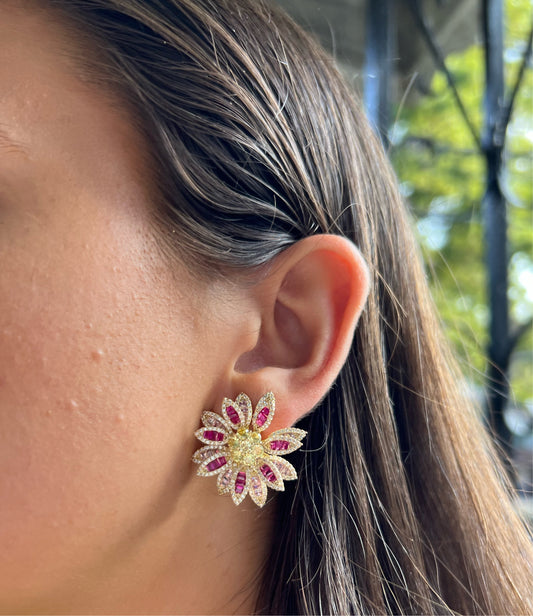 Two Toned Pink Flower Earrings