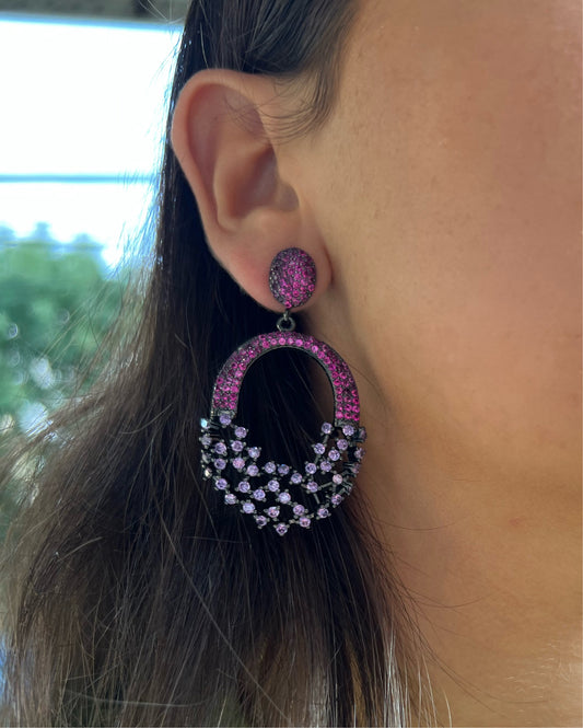 Pink and Purple CZ Earrings