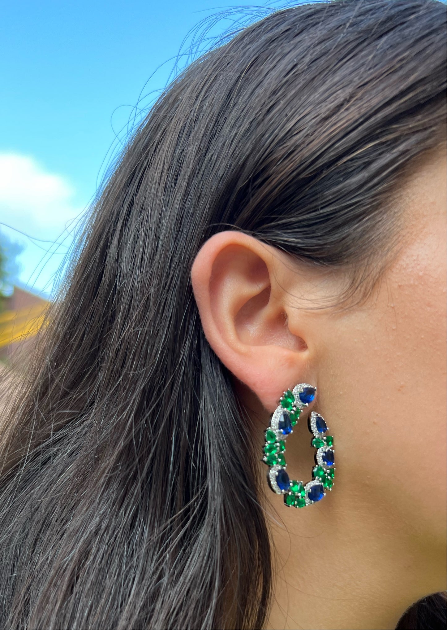 Emerald Green X Blue Sapphire Earrings