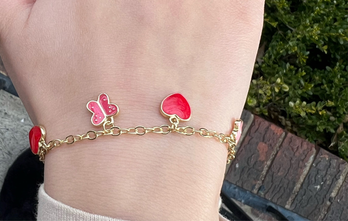 Butterfly, flower & Heart Charm Bracelet