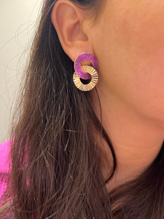 Double Pink Round Dressy Earring