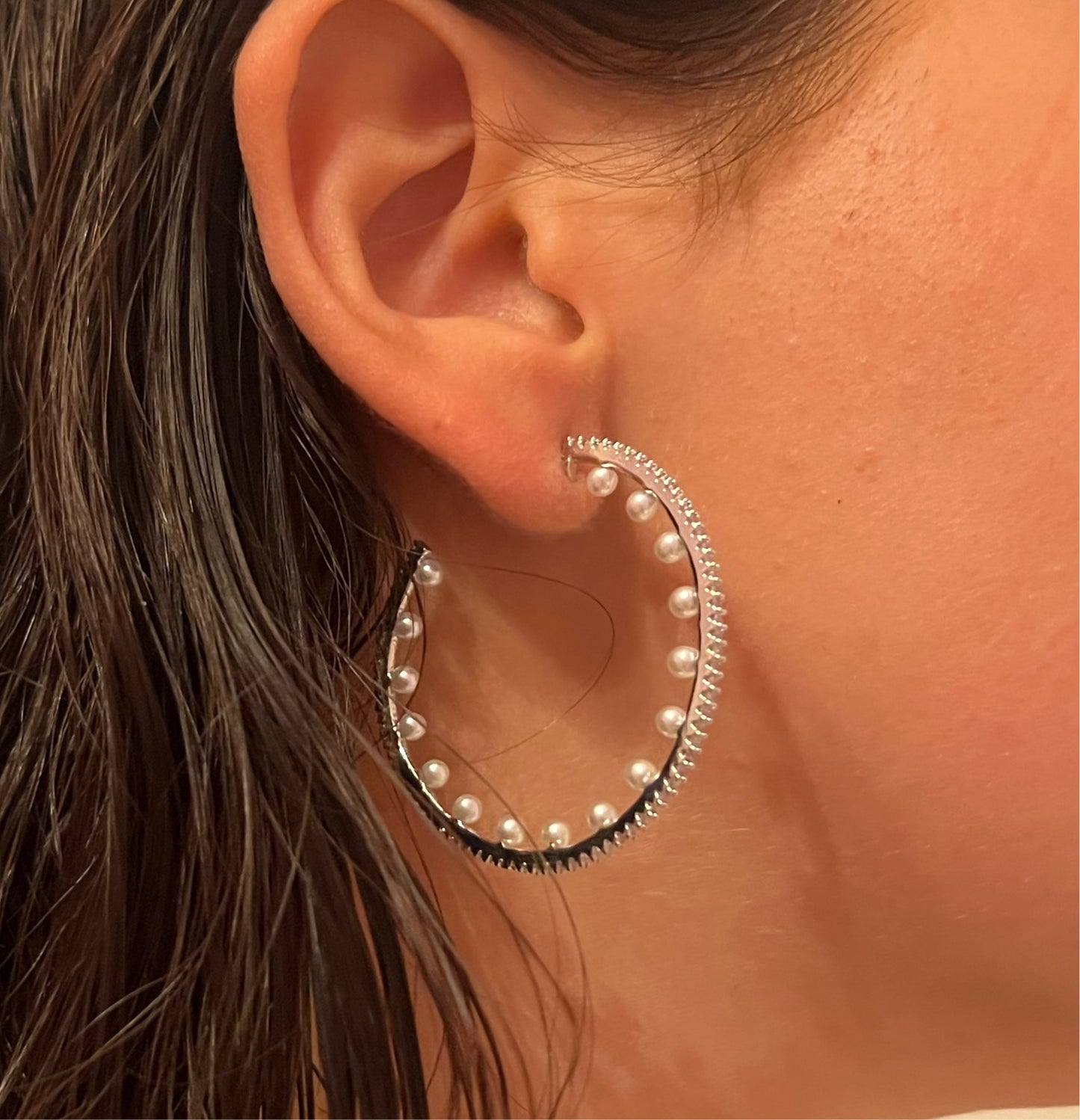 FUNKY Pearl X CZ Hoop Earrings