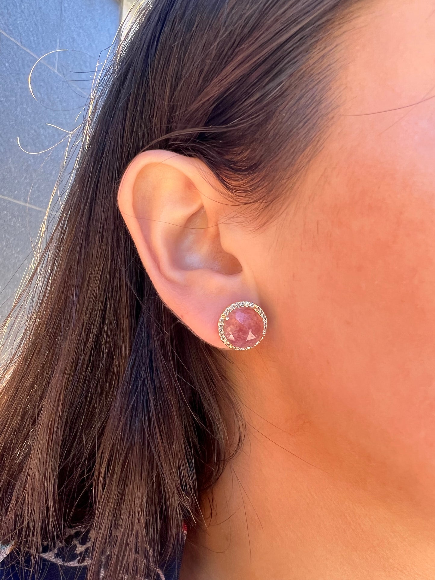 Pink Quartz Stud Earring