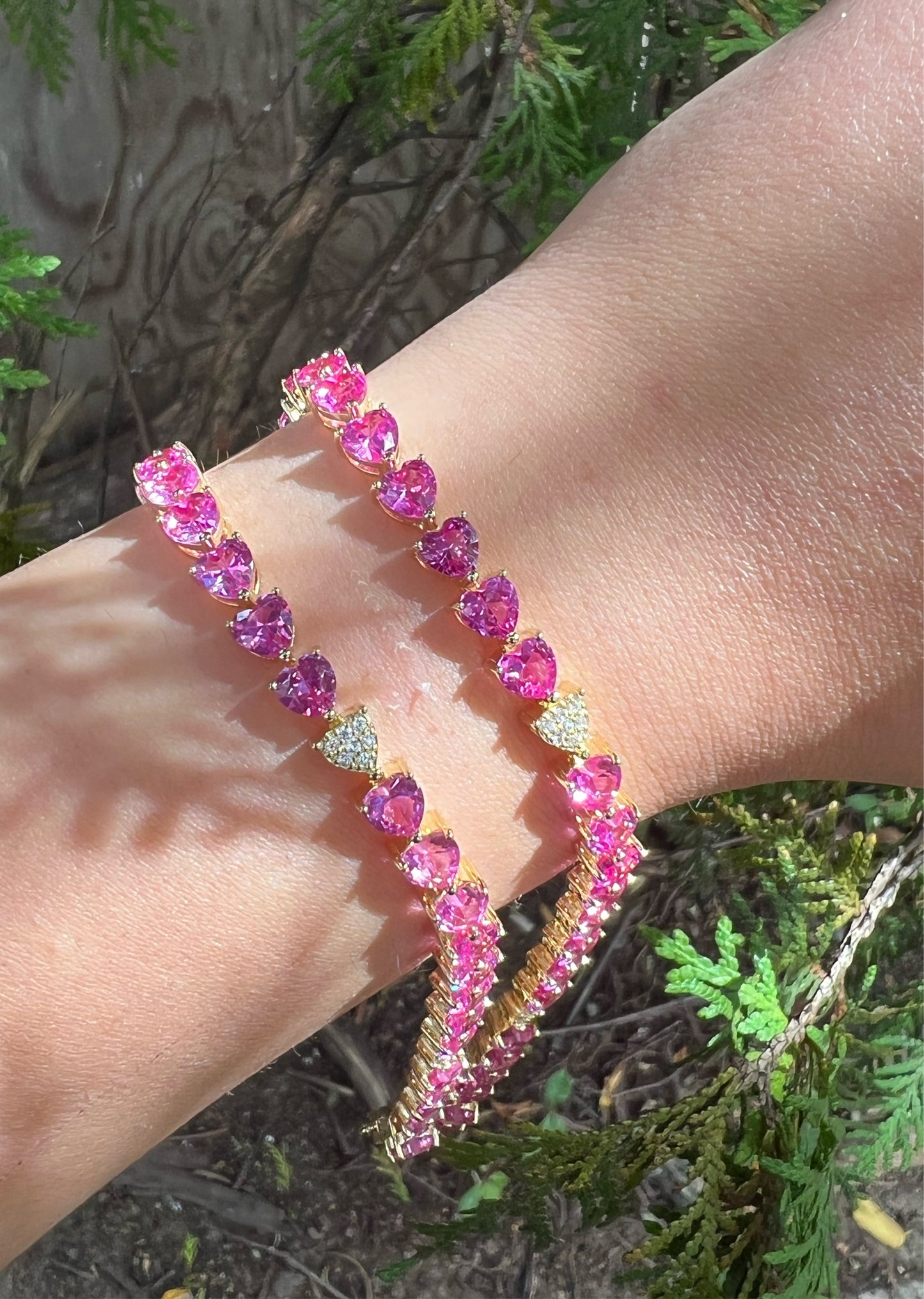 Pink Sapphire Heart Tennis Bracelet