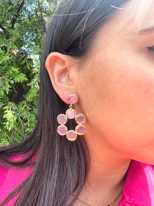 Pink Round Stoned Earrings