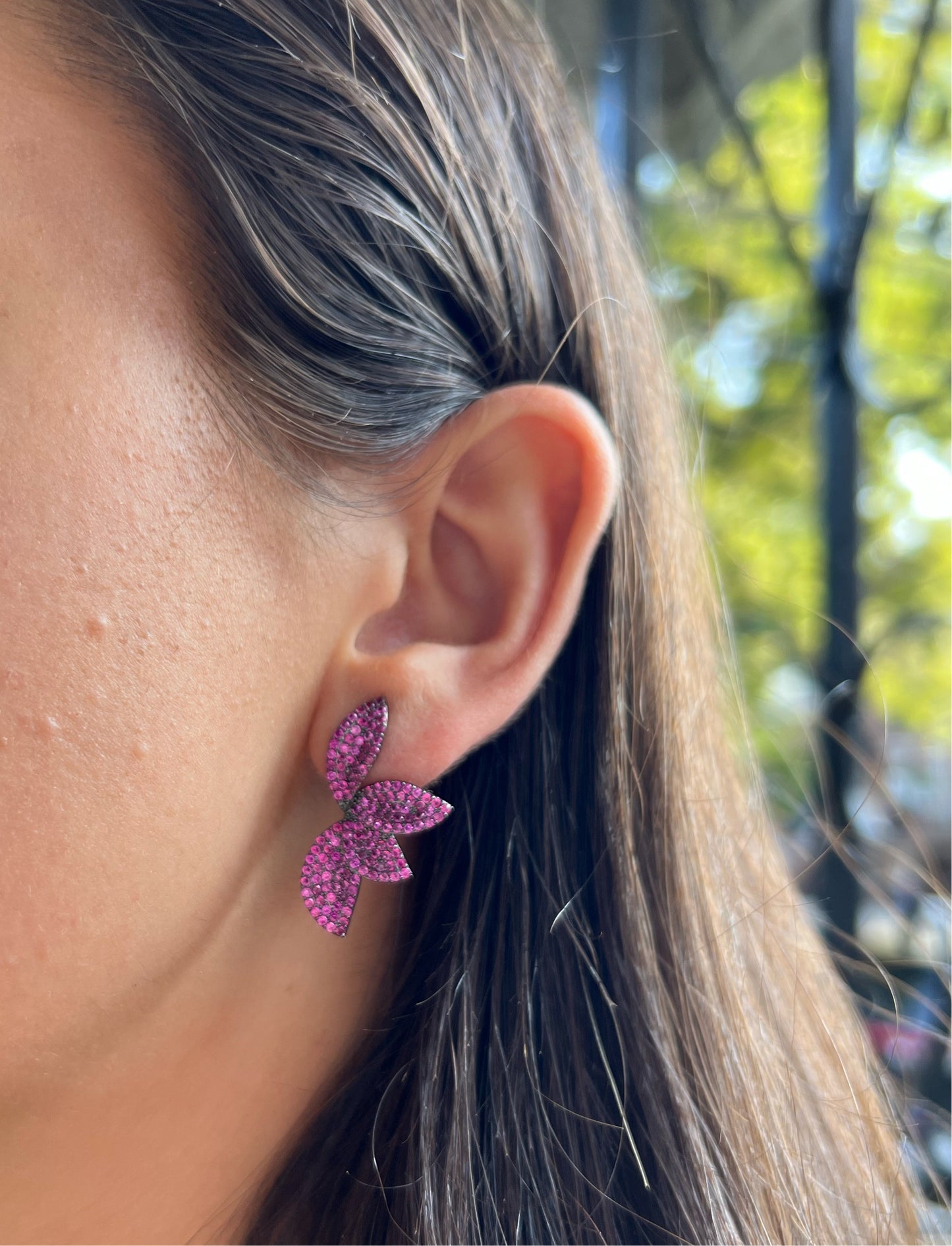 Half Petal Pink Ruby Earrings