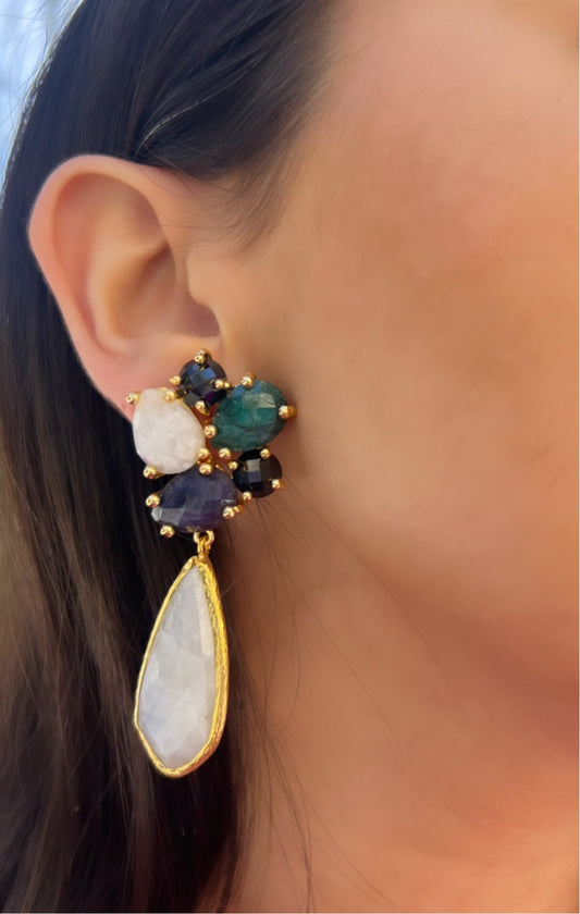 White Cluster Stoned Earring