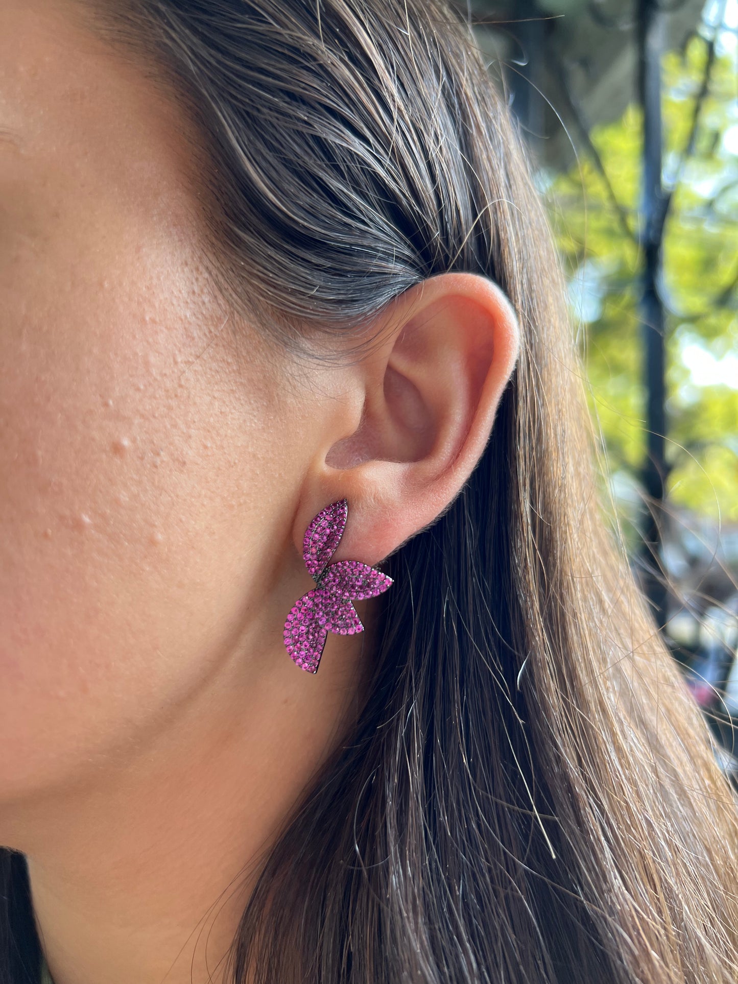 Half Petal Pink Ruby Earrings