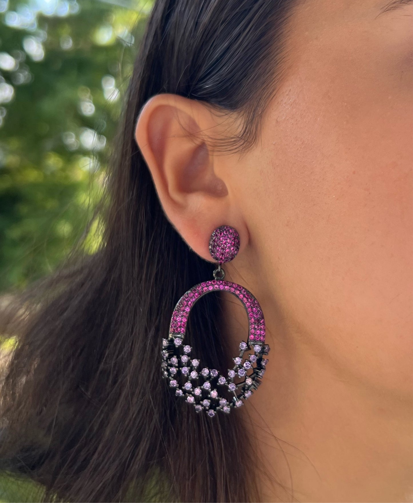 Pink and Purple CZ Earrings