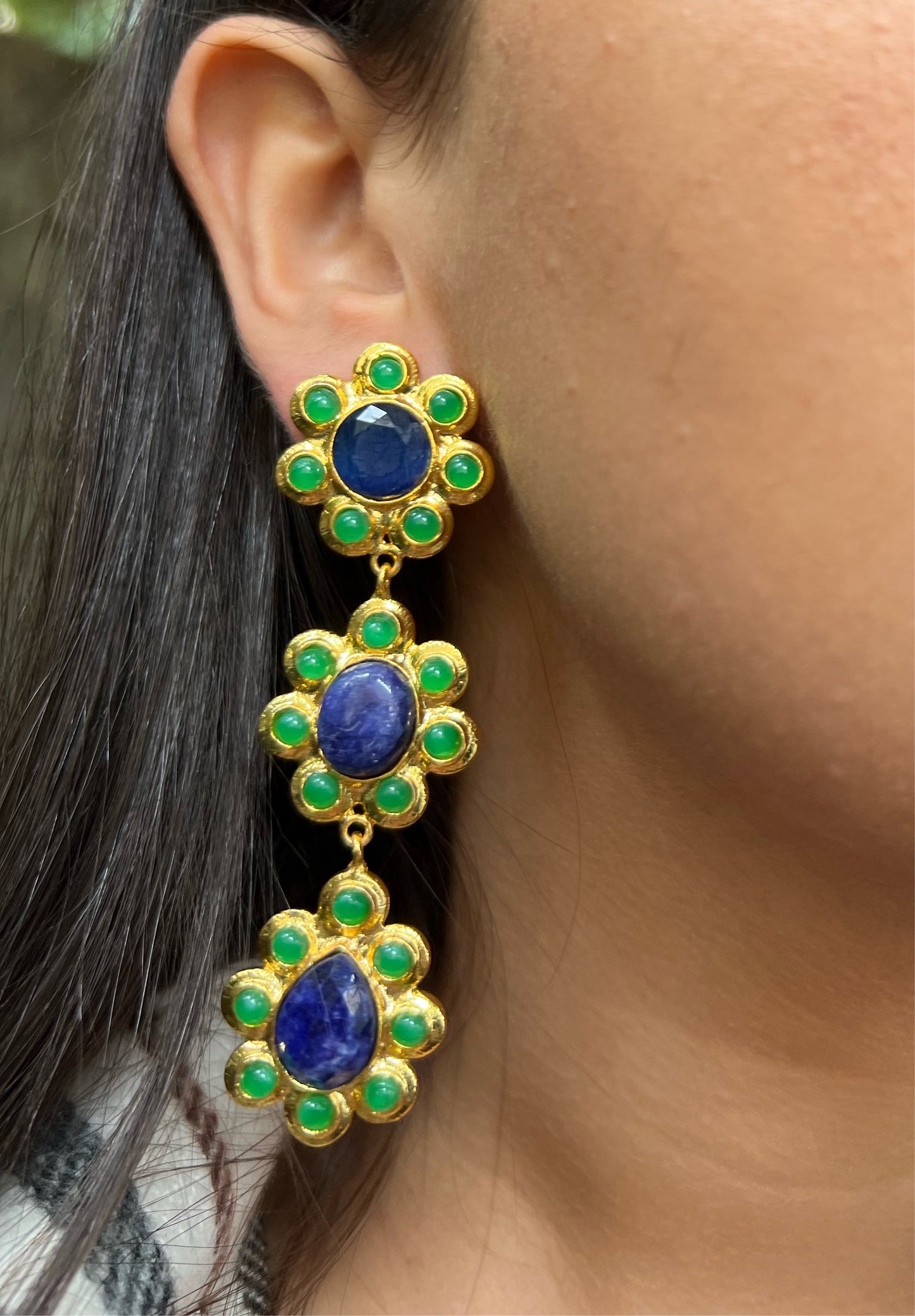 Blue X Green Hanging Earrings