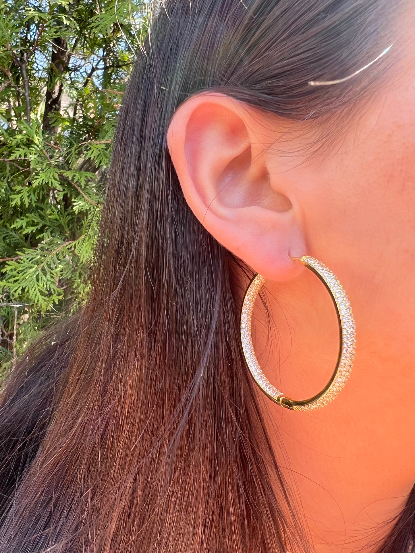 Gold Pave CZ Hoop Earrings