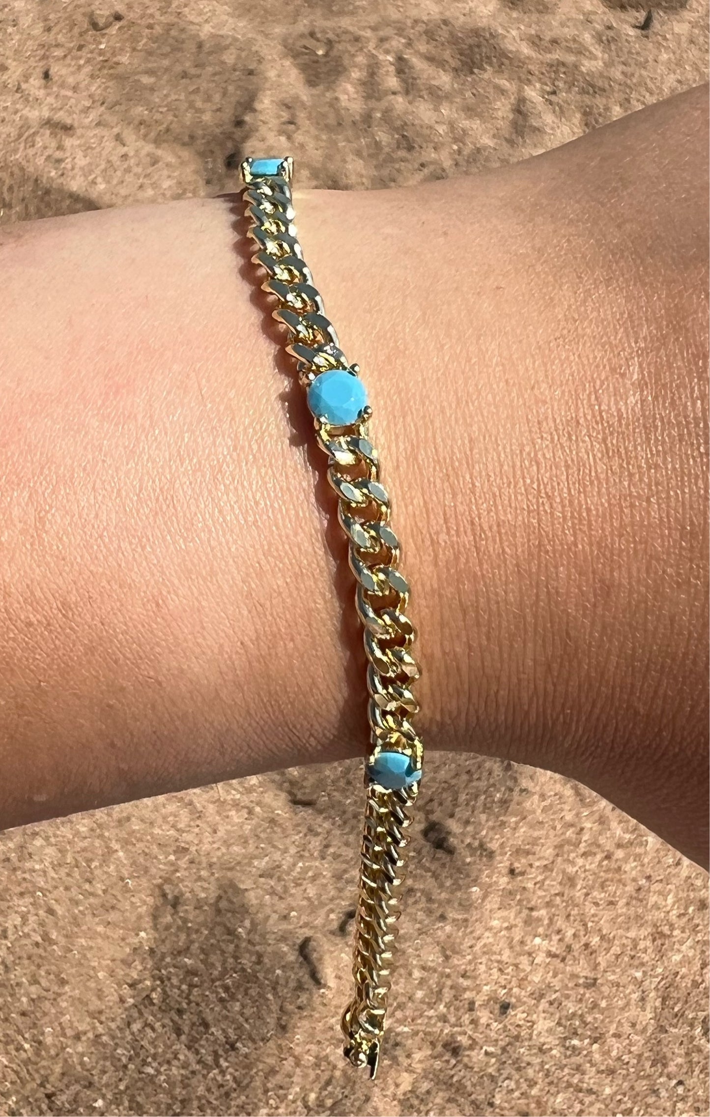 Round Turquoise X Gold Link Bracelet