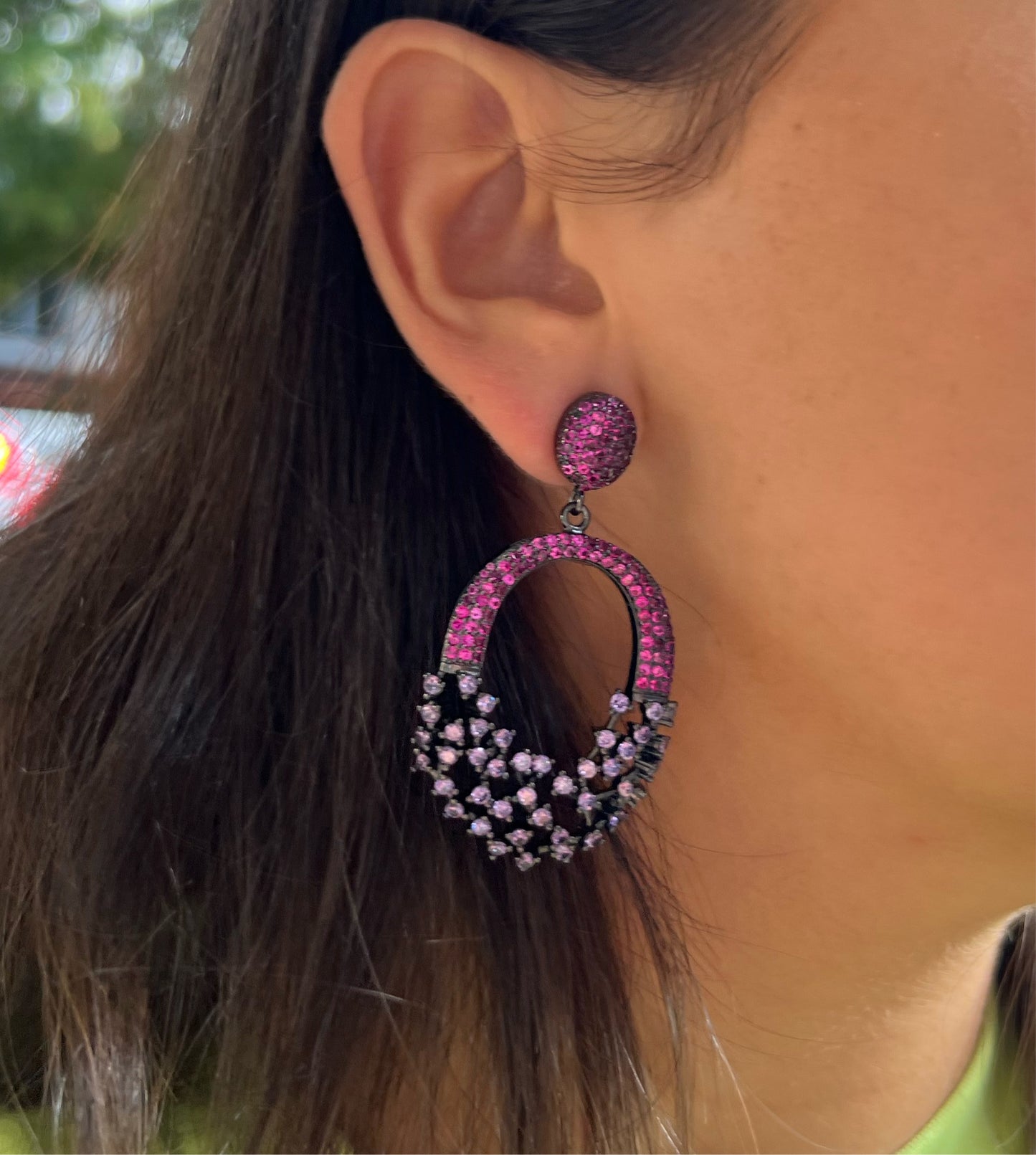 Pink and Purple CZ Earrings