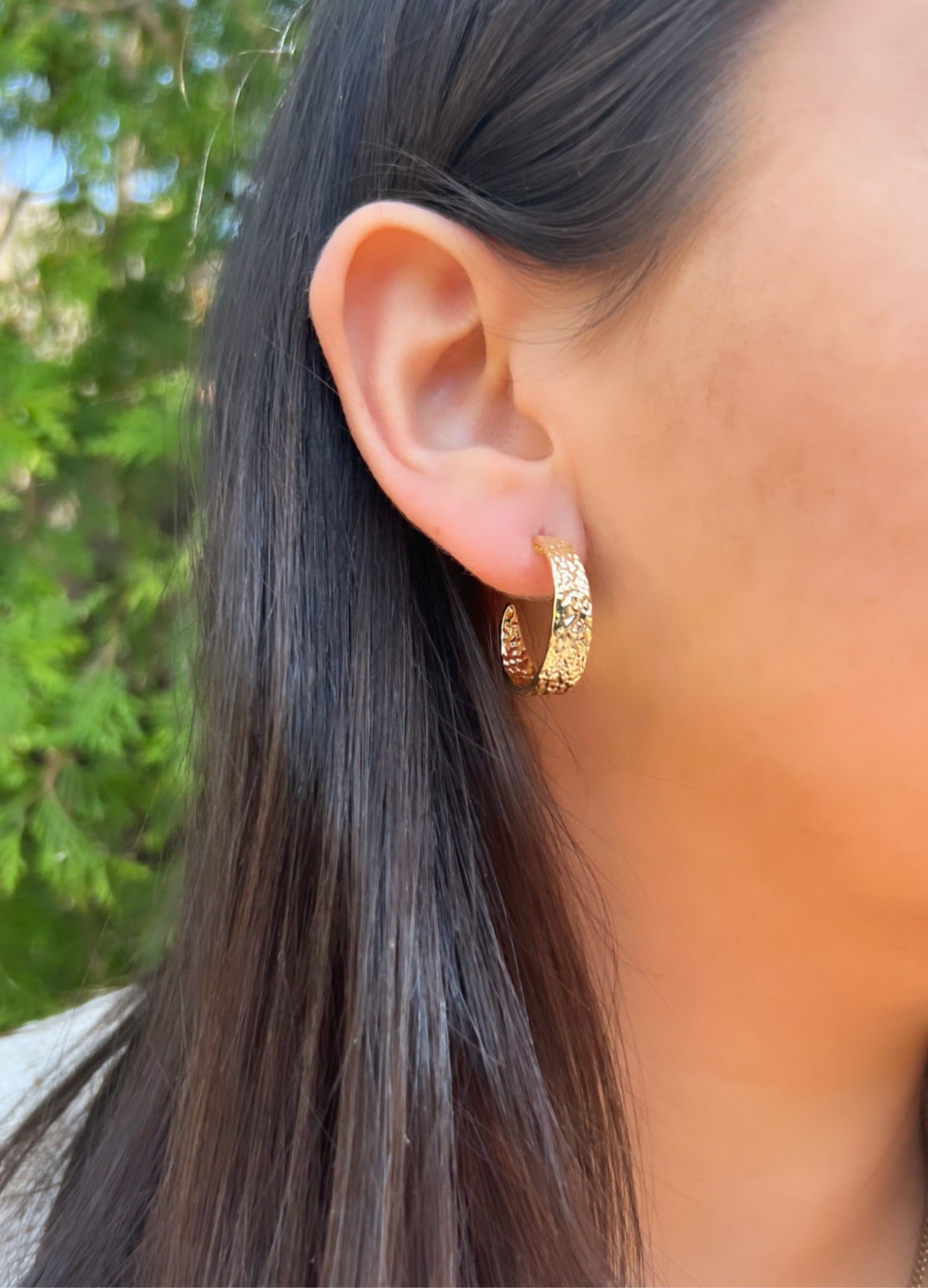 Wide Hammered Gold Hoop Earrings