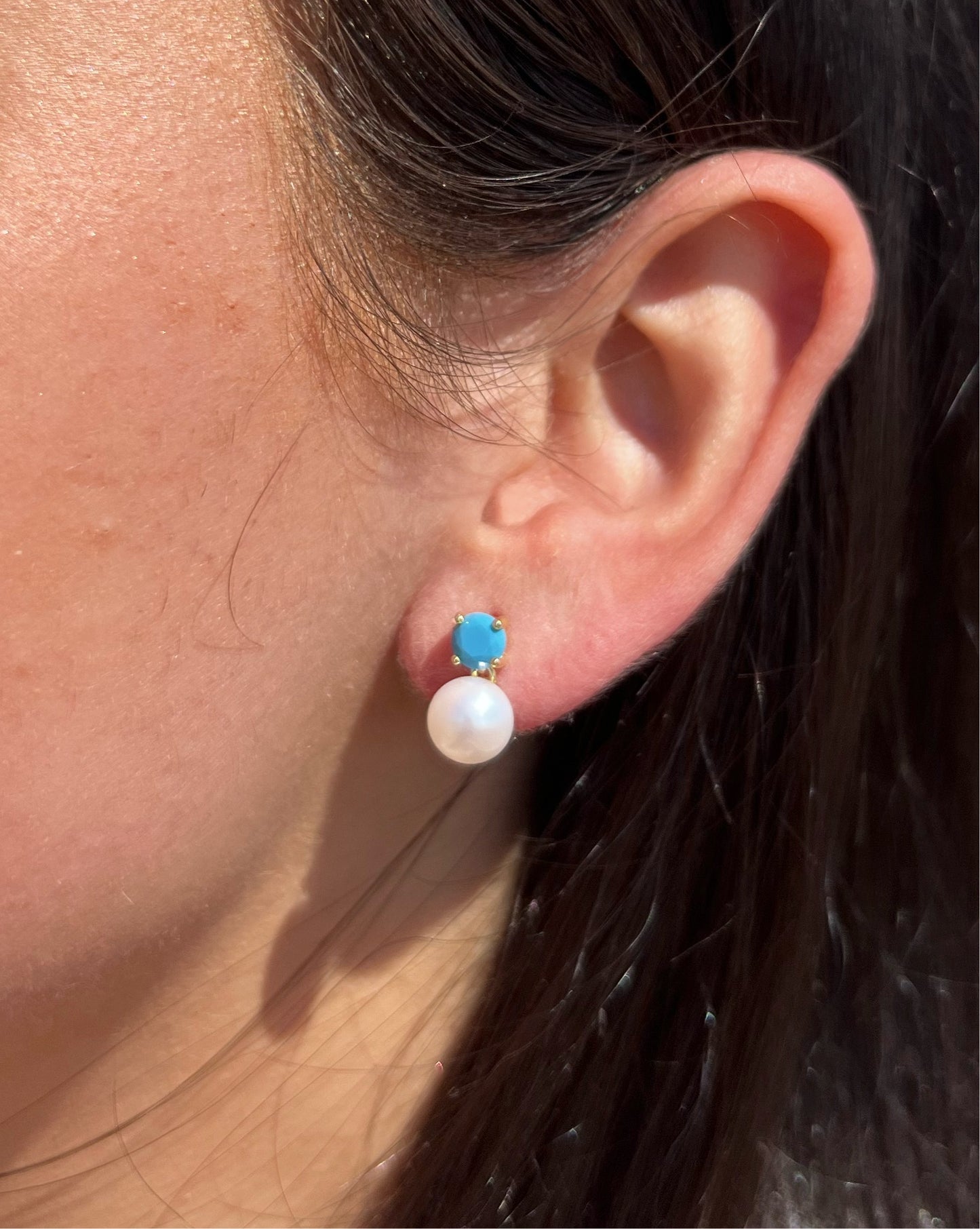 GIRLS TURQUOISE X PEARL DRESSY EARRINGS