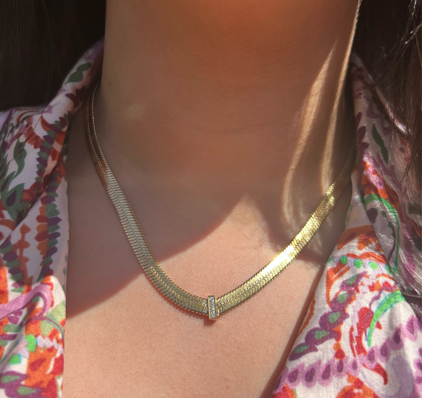 Herringbone X CZ Necklace