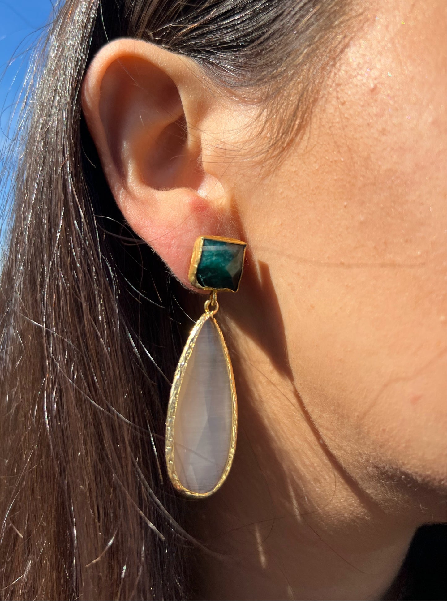 Squared Green Drop Earrings