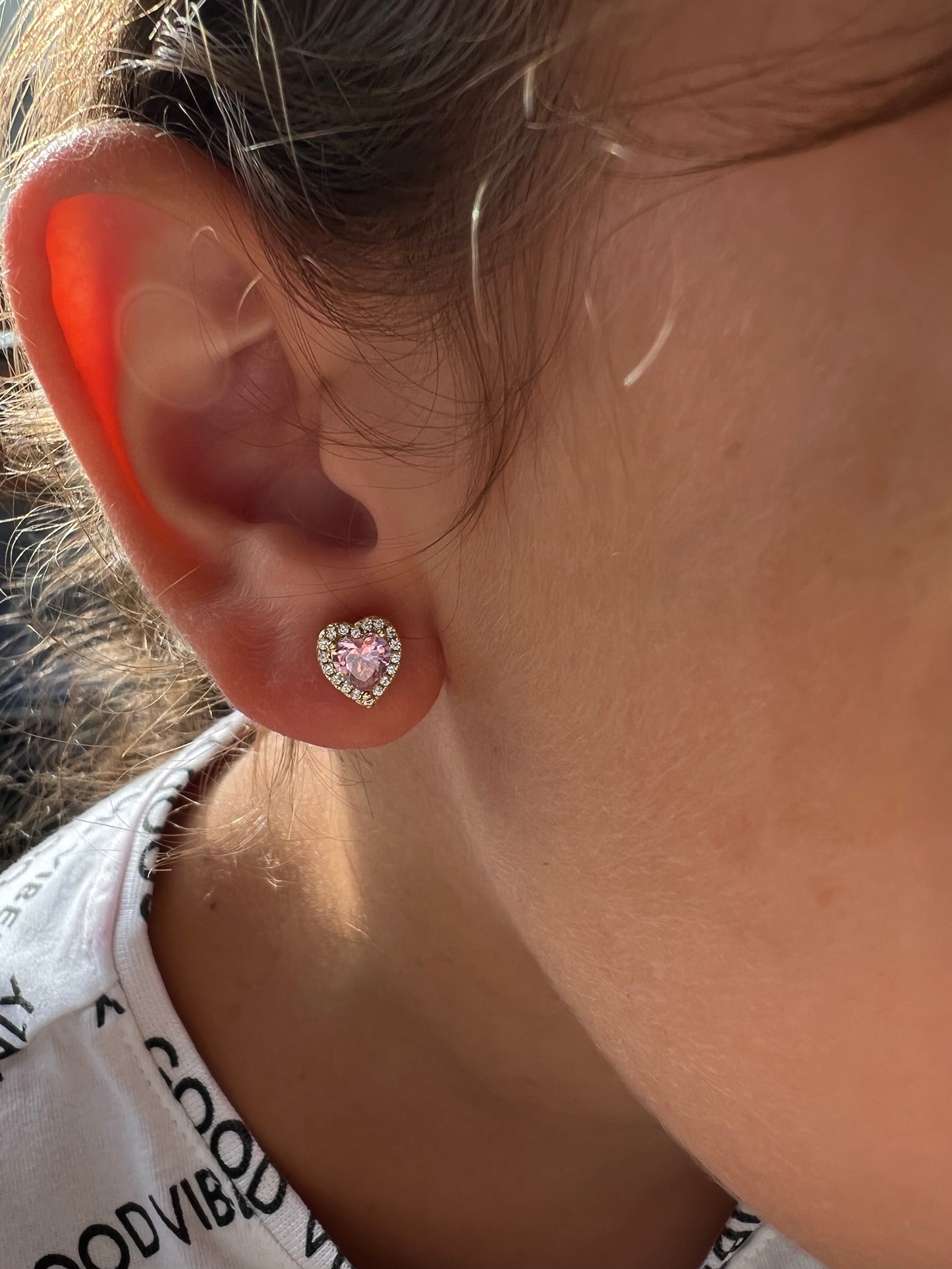 Pink heart cz earrings